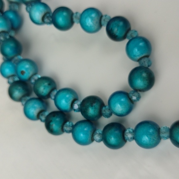 Tribal Turquoise Tone Multifaceted Spear Fringe & 2-Tone Glass Bead Necklace - Picture 8 of 15